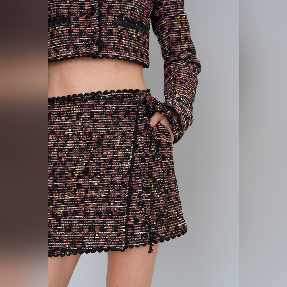 9. NWT LE SUPERBE TWEED WRAP MINI SKIRT
